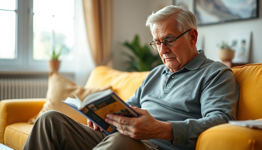 Senior enjoying reading in a comfortable senior living community space.