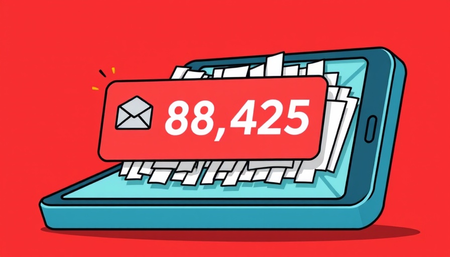 Cartoon of smartphone with 98,425 emails showing digital hoarding.