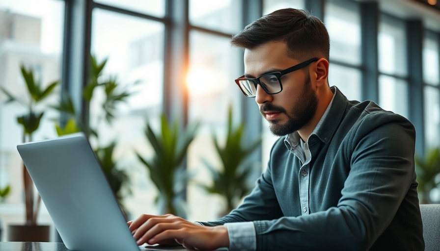 Professional focused on laptop for business credit card consolidation loan.