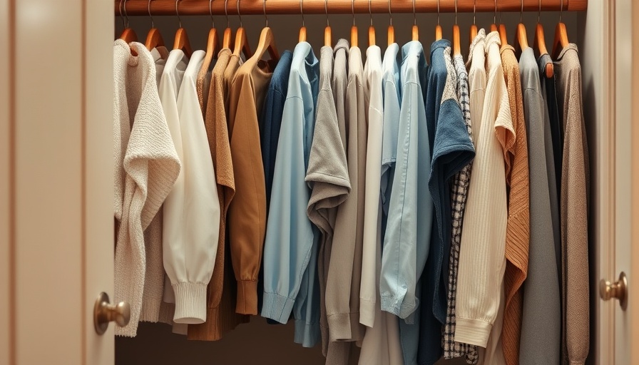 Neatly hanging clothes ready for packing in a softly lit closet.