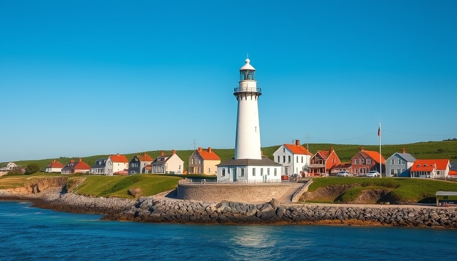 Charming coastal scene with a lighthouse and greenery in Rhode Island.