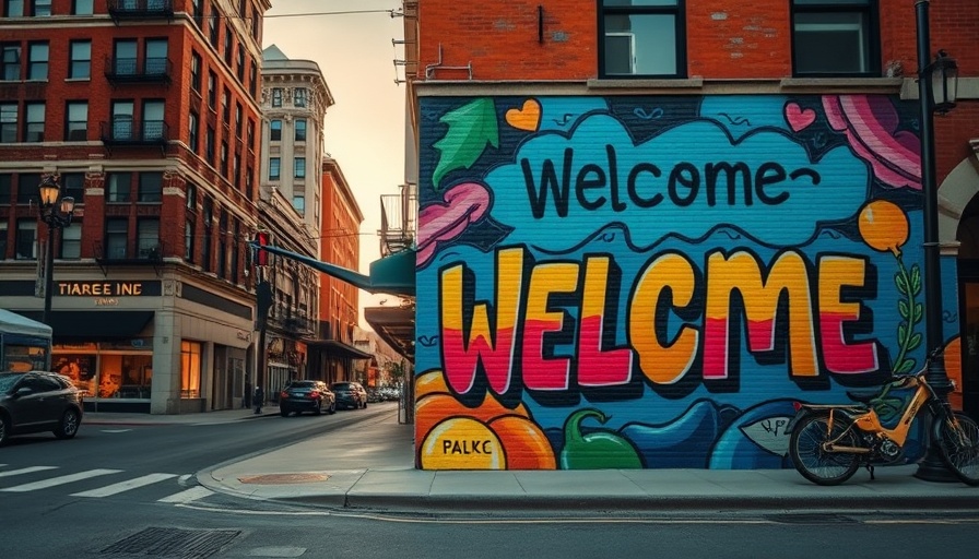 Vibrant mural in downtown Maine, street view, urban charm.