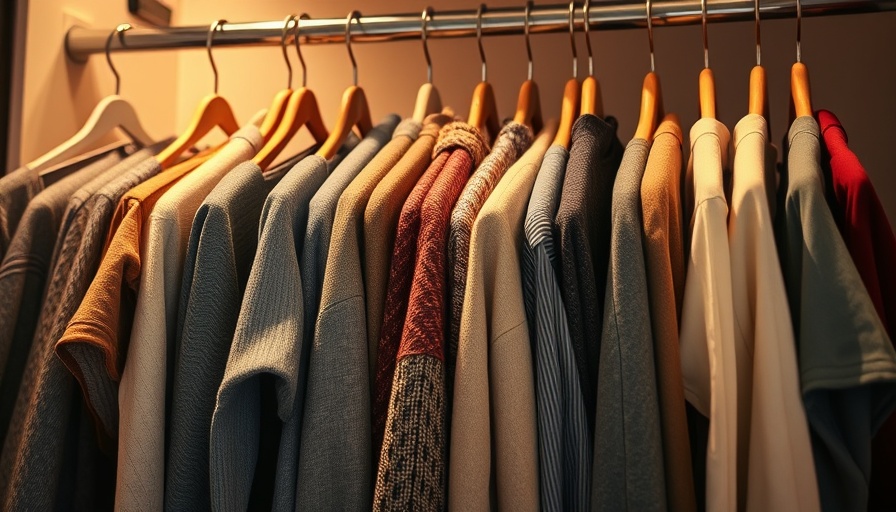 Assorted clothing on hangers in a closet for packing.