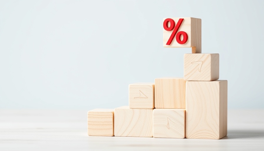 Wooden blocks staircase with arrows and percentage sign showing growing interest.
