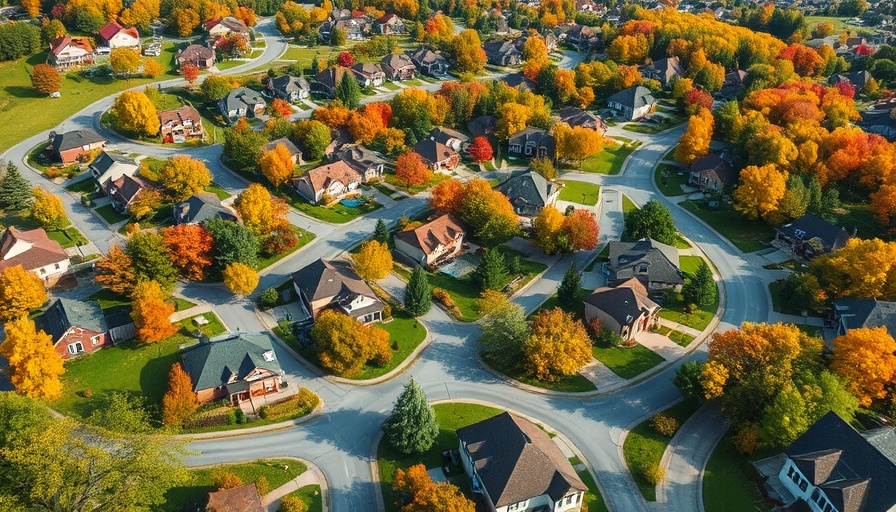 Vibrant aerial view of Wisconsin neighborhood showcasing fall foliage.