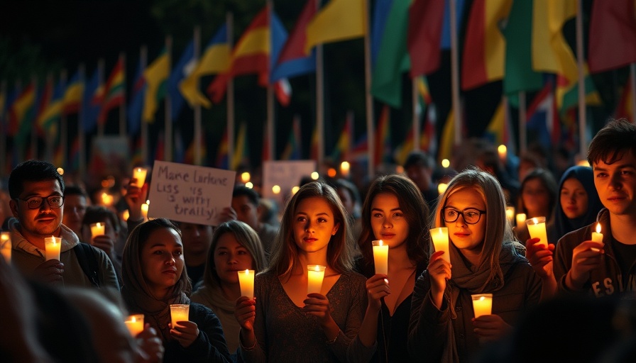 Emotional protesters at a candlelight vigil holding signs