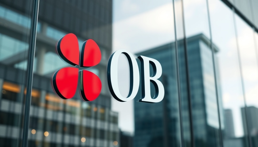 UOB logo on glass facade reflecting cityscape.