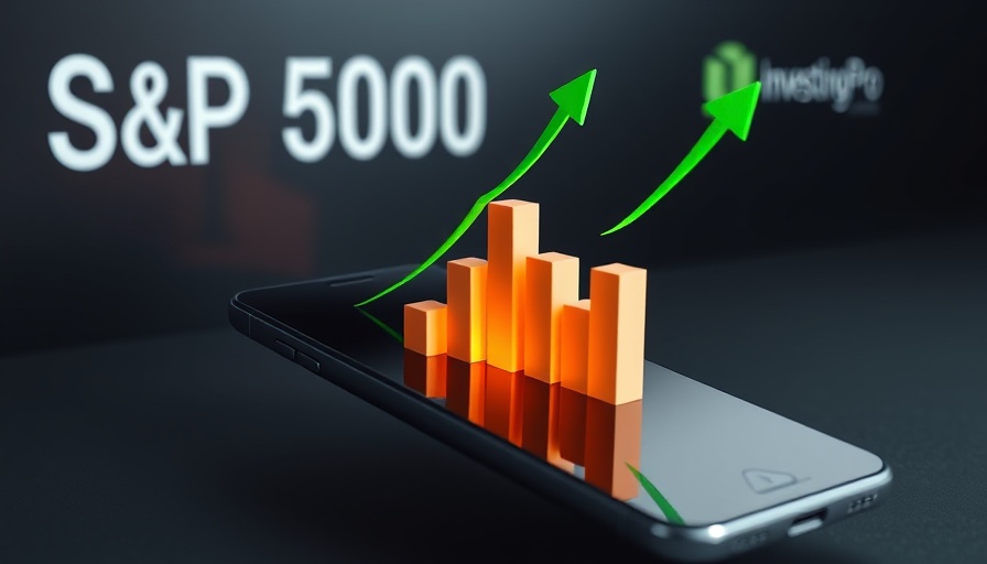 Stock market news visual with bar graph and upward arrow.