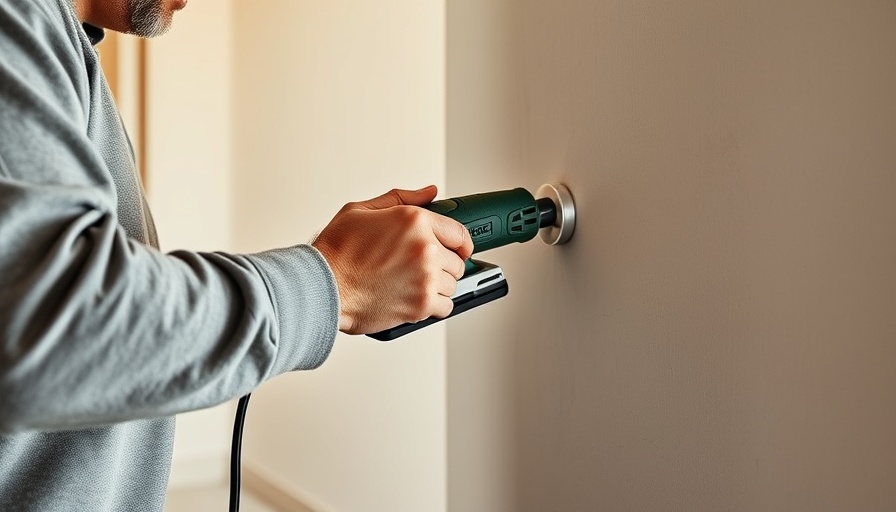 Folding sander for home renovations being used on a wall.