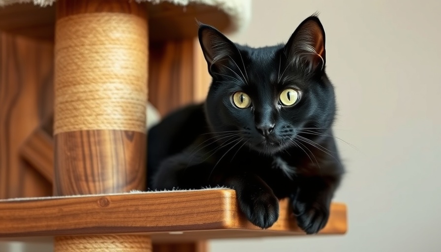 DIY cat tree with black cat perched comfortably.