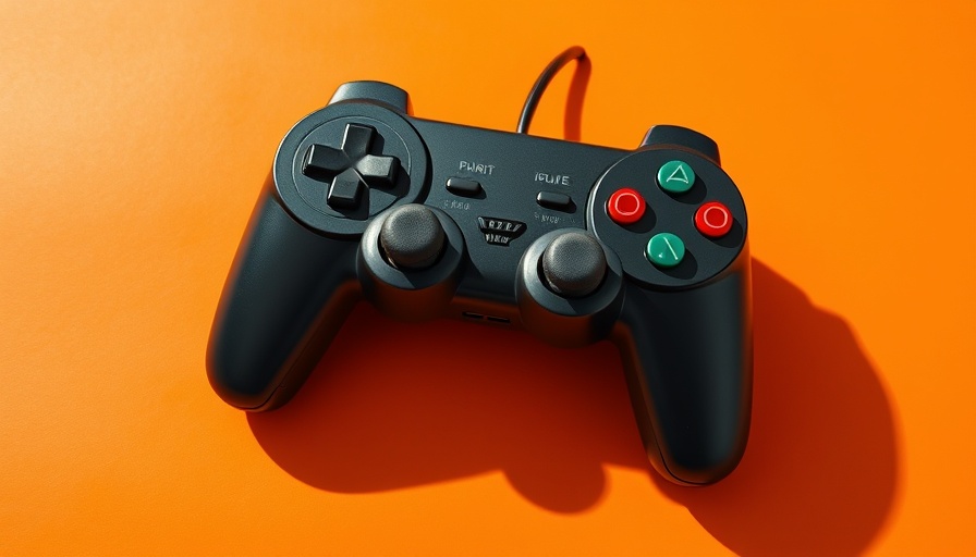 Retro gaming controller on orange backdrop for business startup funding concept.
