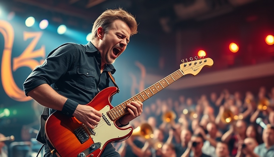 Musician performing energetically at music festivals and events.