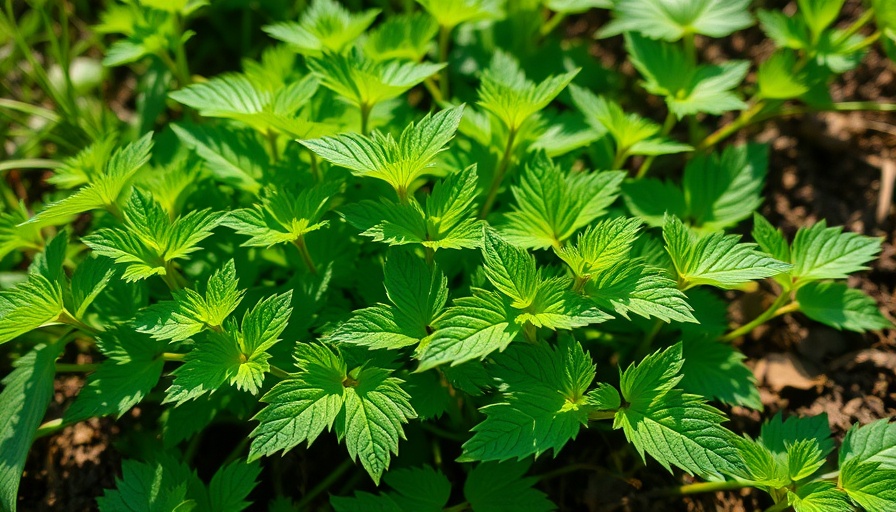 Vibrant stinging nettle plants thriving in sunlight.
