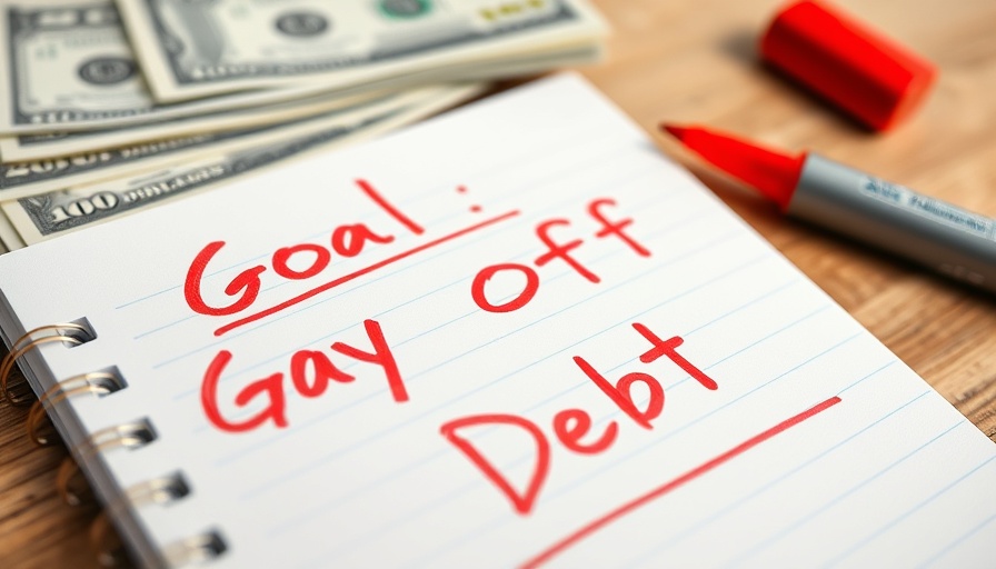 Notebook with 'Goal Pay Off Debt' message next to cash, debt relief programs concept.