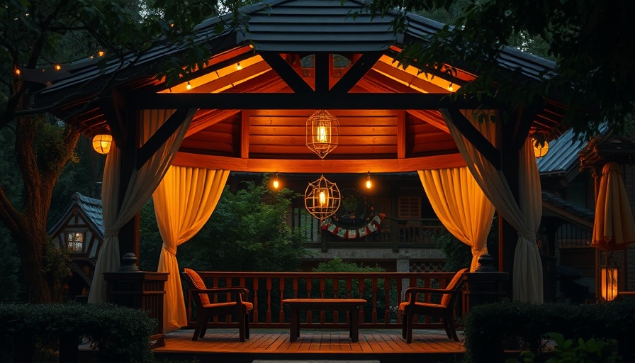 Cozy backyard gazebo with ambient lighting ideas.