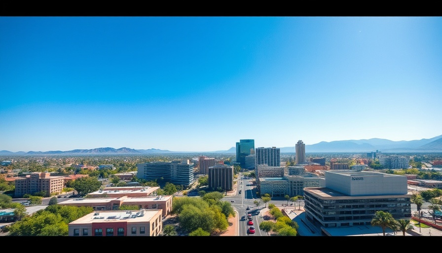 Aerial view of urban Mesa, Arizona for fun summer activities.