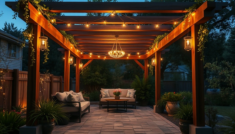 Charming backyard pergola with elegant lighting ideas, cozy atmosphere.