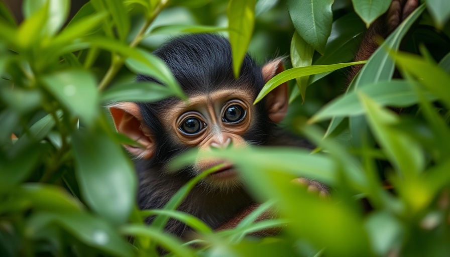 Curious monkey in lush foliage depicting sustainable living.