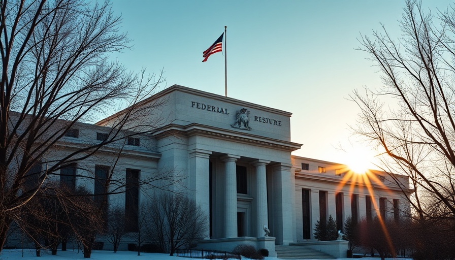 Federal Reserve building in winter sunlight, rising economic risks warning.