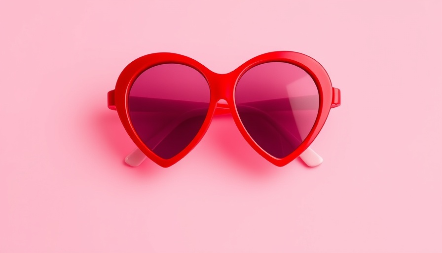 Heart-shaped red sunglasses reflecting a face, America's Trump backlash impact on businesses context.