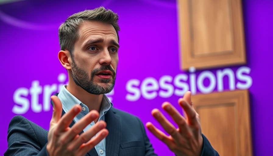 Mid-adult man presenting at Stripe sessions event, AI payments model.