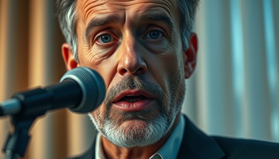 Close-up of mature man speaking on UK trade deal, dynamic lighting.