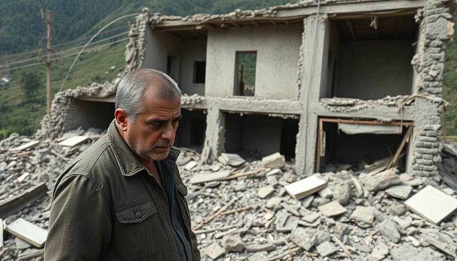 Kashmir deadly strikes aftermath: damaged building in a mountainous setting.
