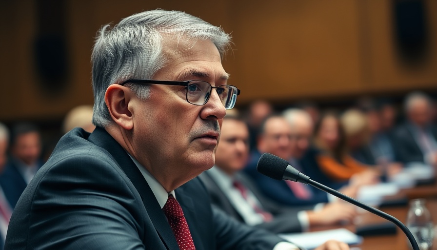 Focused man testifying about FBI funding cuts in a formal meeting.
