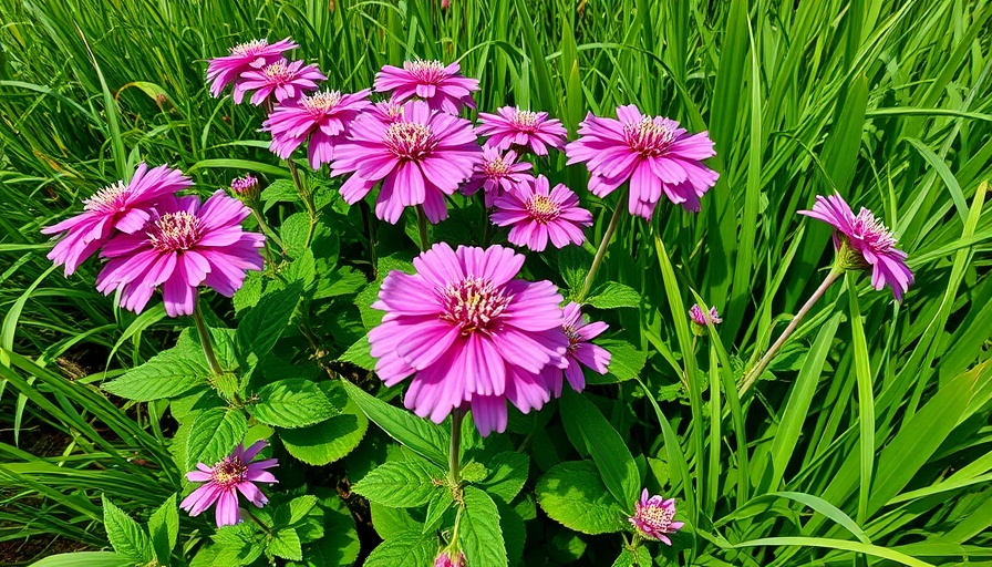 Dense bee balm flowers signifying potential invasiveness in garden setting.