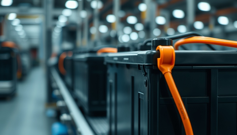 Industrial battery on assembly line with orange power cable, Bosch Ventures North America fund.