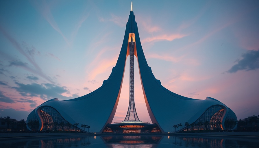 Futuristic Disneyland Abu Dhabi concept with central spire.