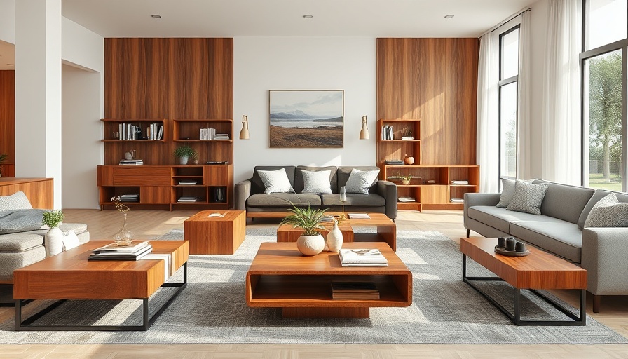 Stylish wooden coffee tables in modern living room settings.
