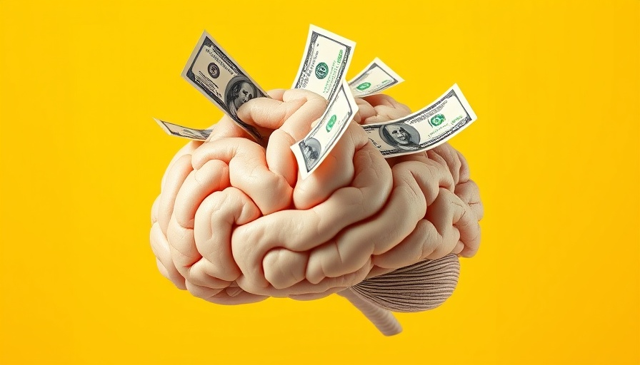 Symbolic brain with money on yellow background conveying business startup funding.