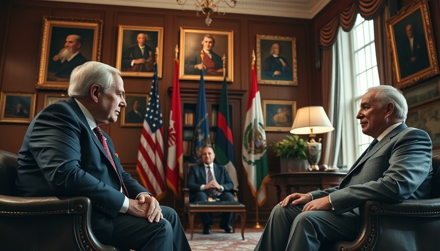 Prominent figures in office discussing US UK trade deal opportunities.