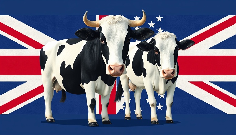 Collage of car and cow with UK and US flags, symbolizing trade deal.