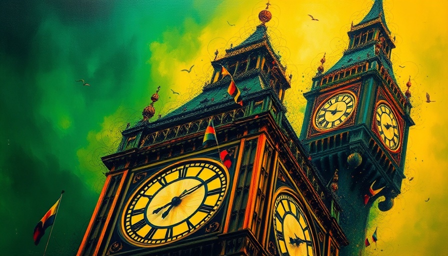 Surreal British clock tower symbolizing the foreign landscape of British politics.