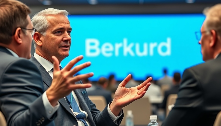 Business professional speaking at conference about Coinbase Deribit acquisition.