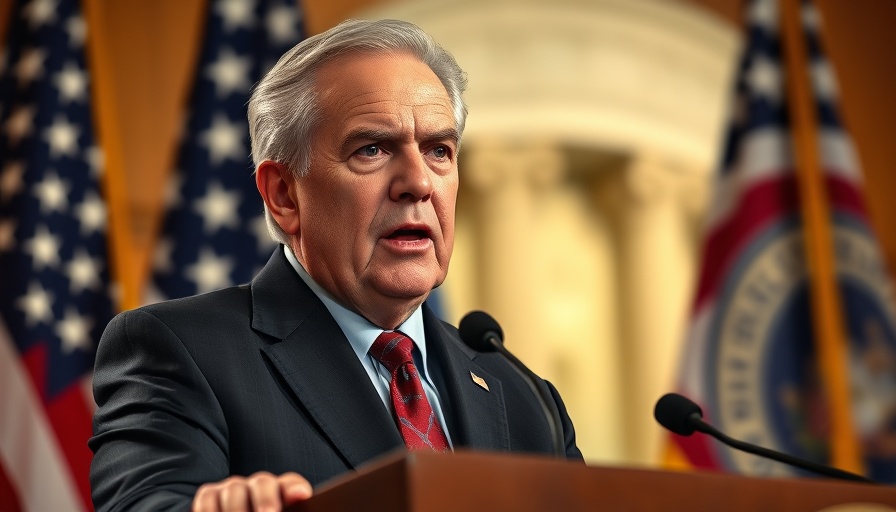 Federal Reserve official speaking at podium with flags in background.