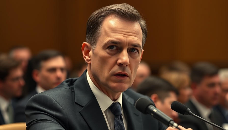 Professional individual discussing AI regulation and innovation at a hearing.