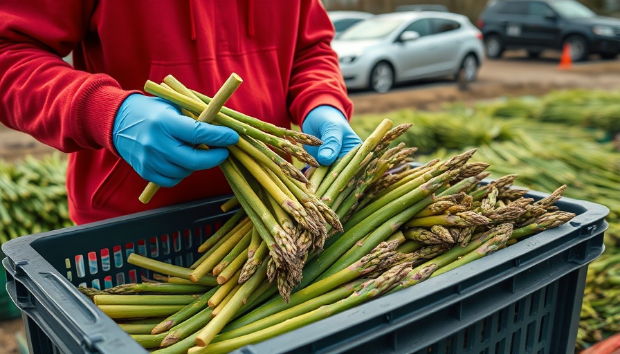 Person sorting asparagus on farm, highlighting organic farming labor.