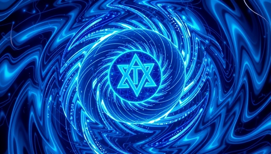 Dynamic Meta symbol with blue swirling pattern.
