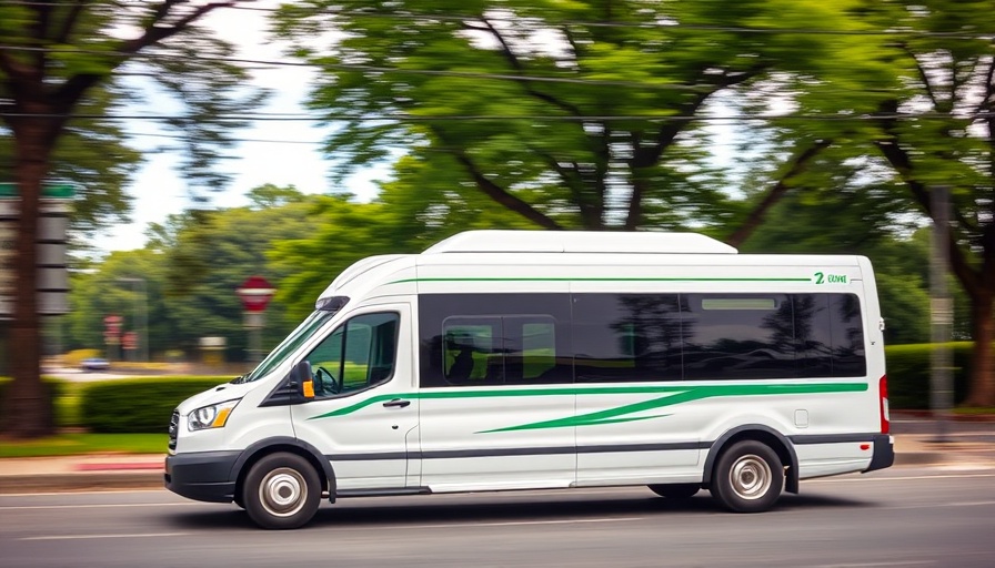 Marin Transit shuttle van expanding service in tree-lined area.