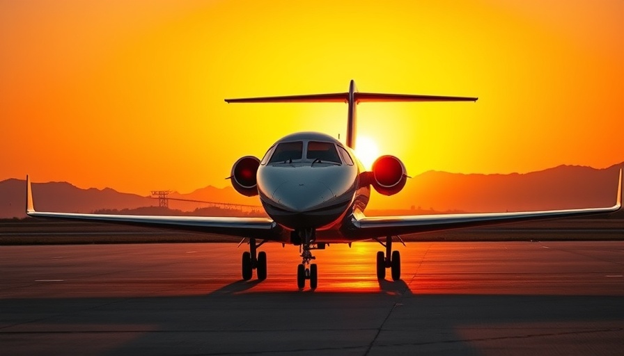 Private jet at sunset, illustrating climate change impact of aviation.