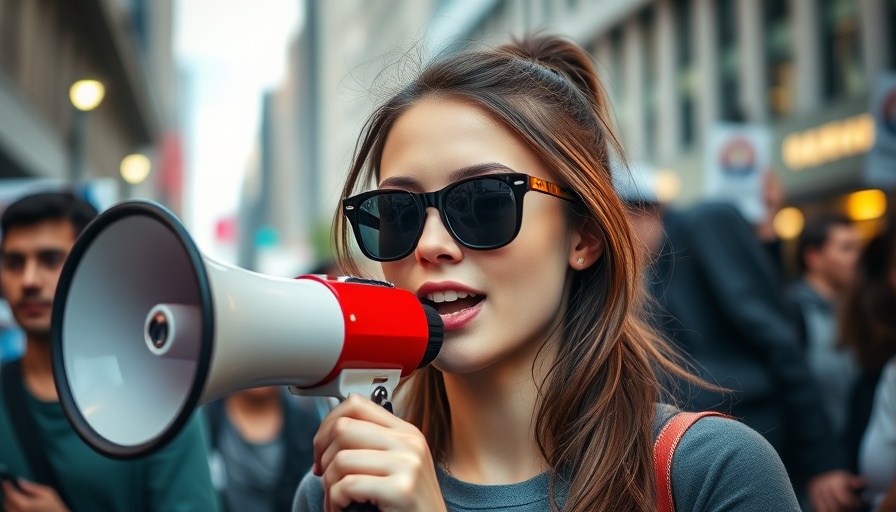 Woman with megaphone at MAHA movement rally.
