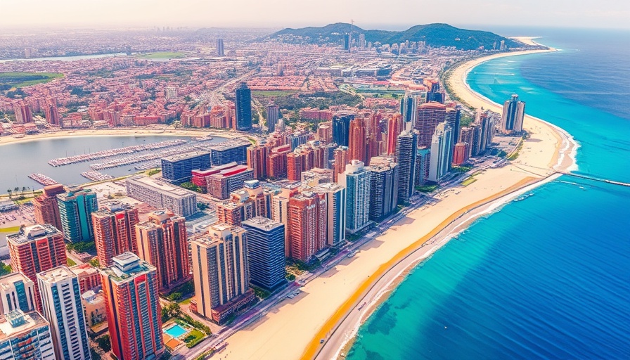 Abstract cityscape illustrating a vibrant coastal city.