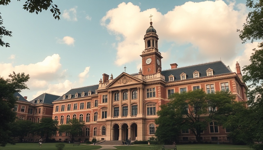 University funding freezes health story, historical university building under clear sky.