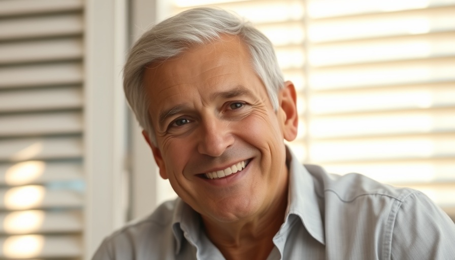 Middle-aged man in a light-colored shirt, smiling softly against a white shutter background.