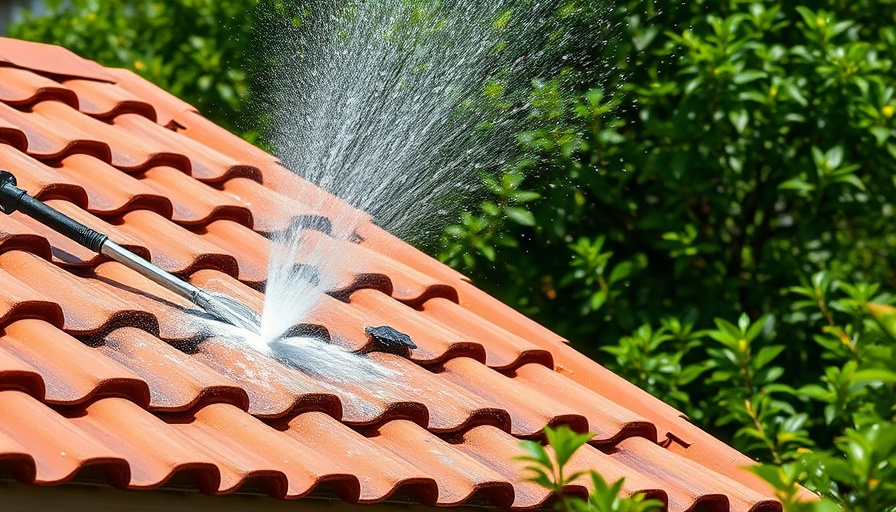 Man cleaning house roof with power washer, signs to clean the exterior of your house.