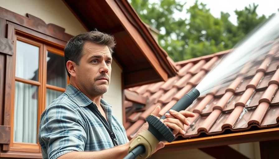 Cleaning house roof with power washer for a clean exterior.