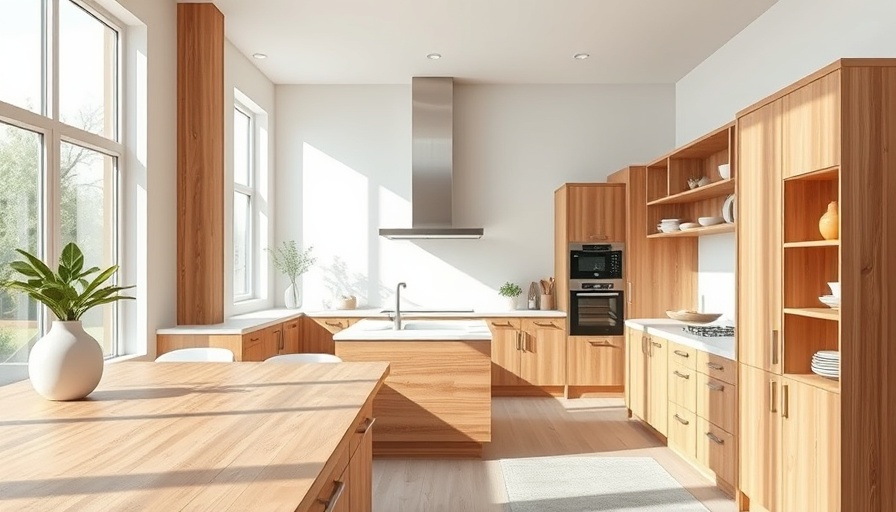 Immaculately clean kitchen with natural light on wooden surfaces.